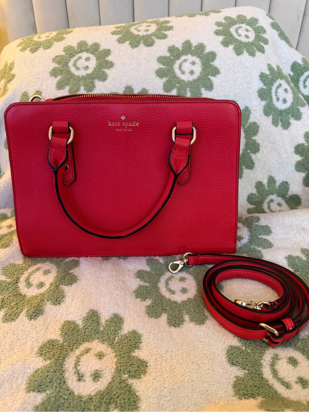 Kate Spade Red Leather Satchel with Detachable Strap
